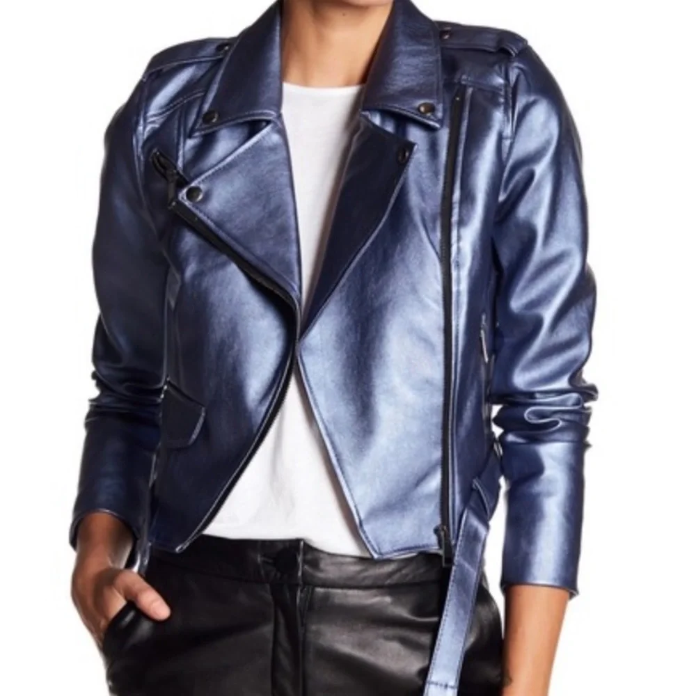 Metallic Blue Faux Leather Moro Jacket romeo - Picture 4 of 4